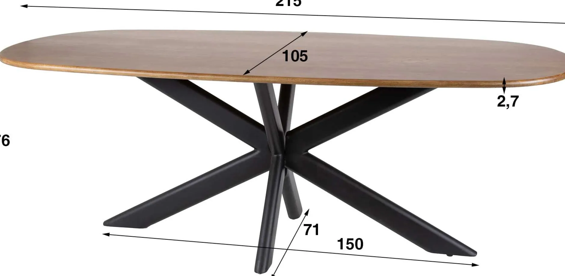 Cliff Oval Tube Esstisch 215cm - Mango Sand
