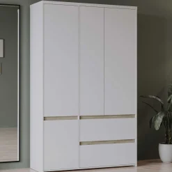 Clyde Kleiderschrank - 4 Türen und 2 Schubladen - Dekor Weiß/Eiche