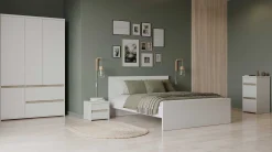 Clyde Kleiderschrank - 4 Türen und 2 Schubladen - Dekor Weiß/Eiche