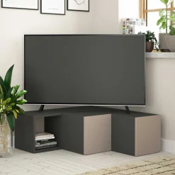 Compact TV-Ständer | 100 % MELAMIN | Anthrazit, Hellbraun