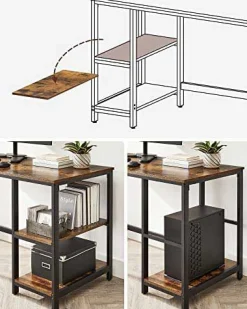 Computertisch, 2 Ablagen, Stahlgestell, industriell, rustikal braun/schwarz