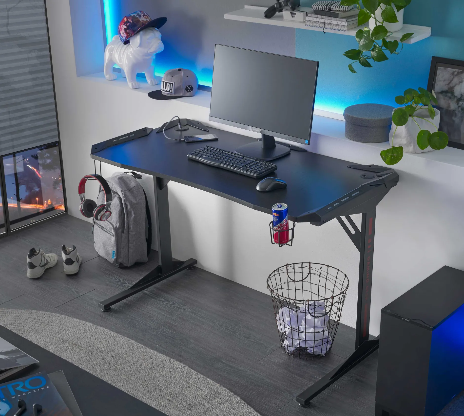 Computertisch Bernal - 119x60x76cm - mit LED-Beleuchtung - schwarz