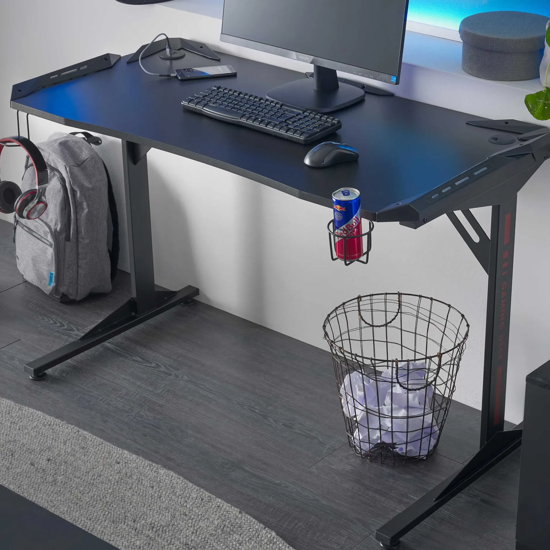 Computertisch Bernal - 119x60x76cm - mit LED-Beleuchtung - schwarz