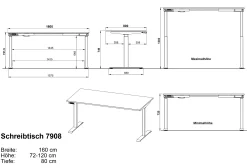 Cornel Elektrisch verstellbarer Schreibtisch - 160x80x72cm - hellgrau/schwarz