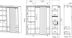 Cosy Offener Kleiderschrank - 161x50x200cm - mit Vorhang - Eiche/schwarz
