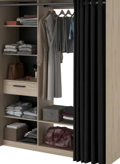 Cosy Offener Kleiderschrank - 161x50x200cm - mit Vorhang - Eiche/schwarz