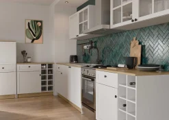 Cottage Küchenschrank - 1 Tür und 1 Schublade - mit Flaschenhalter - Dekor Weiß/Eiche