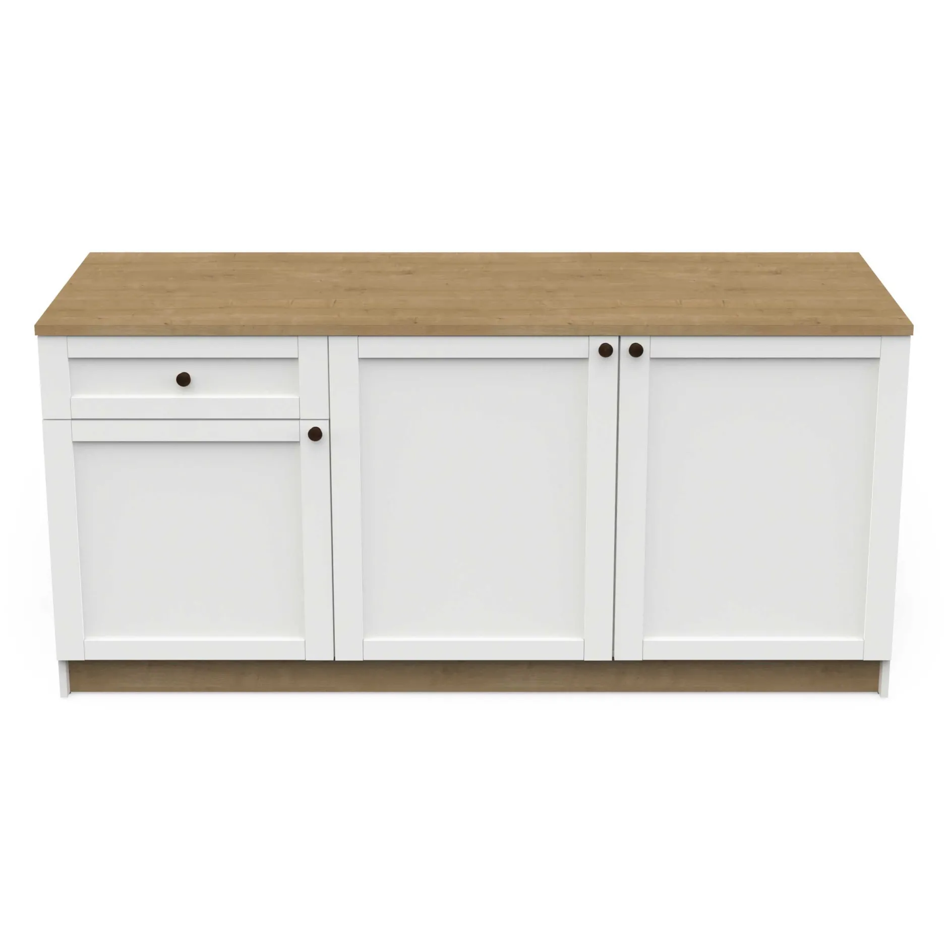 Cottage Küchenunterschrank - 3 Türen und 1 Schublade - Dekor Weiß/Eiche