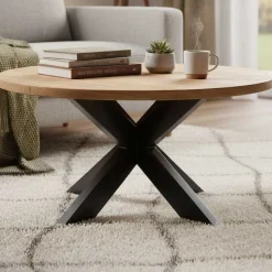 Couchtisch Ace - Ø80x45cm - Metall/Mangoholz