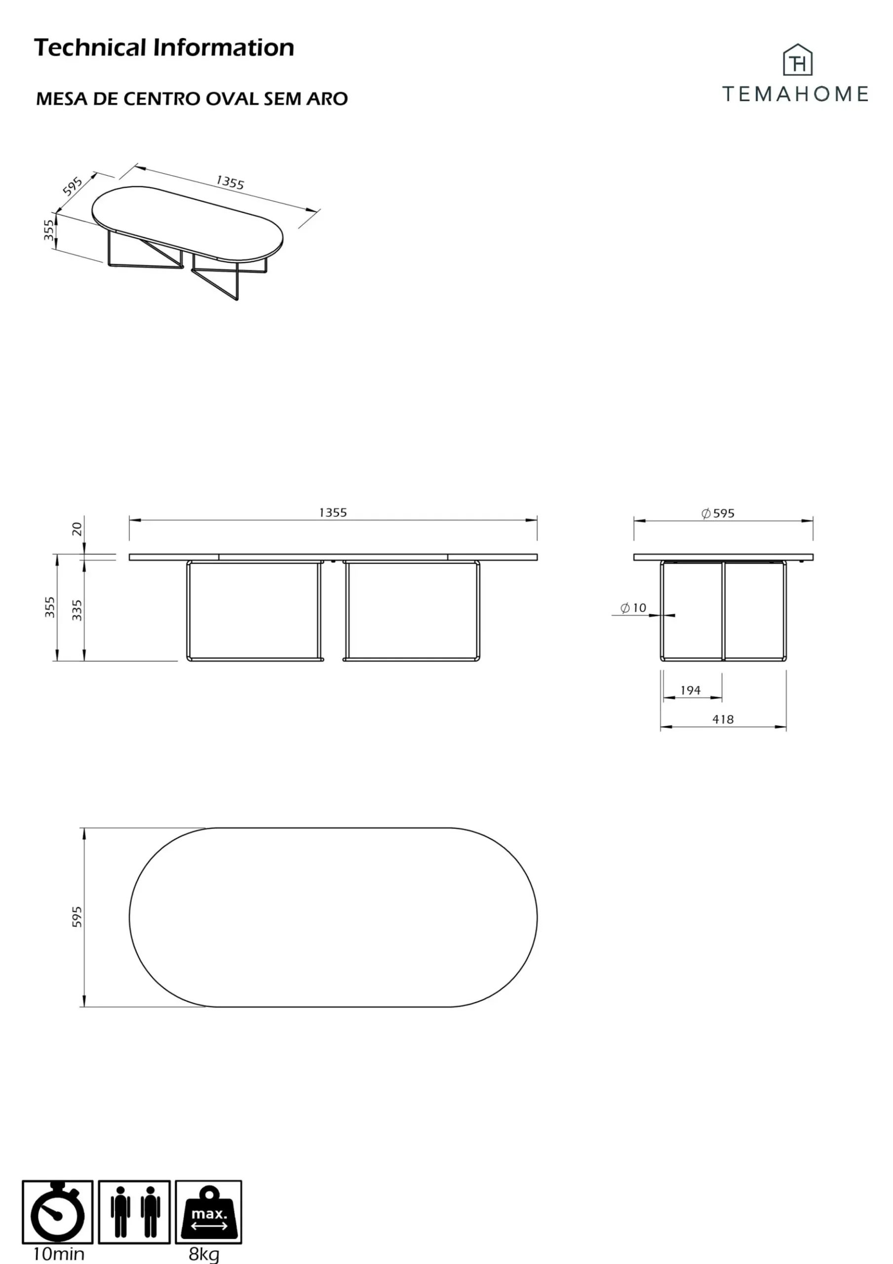 Couchtisch Adil 136cm - Eiche hell/schwarz