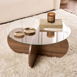 Couchtisch Aeris - 100% TEMPERED GLASS - Walnuss - 35 x 75 x 75 cm