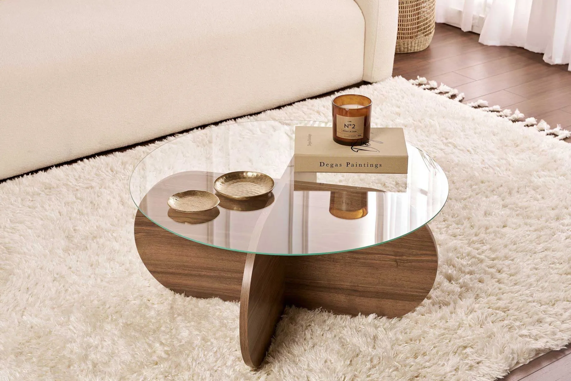 Couchtisch Aeris - 100% TEMPERED GLASS - Walnuss - 35 x 75 x 75 cm