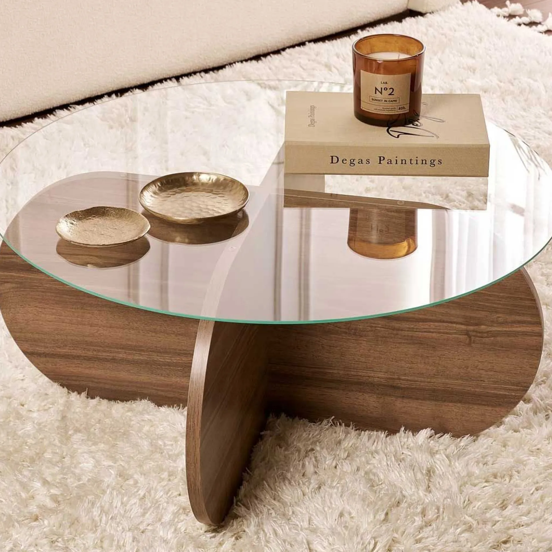 Couchtisch Aeris - 100% TEMPERED GLASS - Walnuss - 35 x 75 x 75 cm