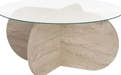 Couchtisch Aeris - 100% TEMPERED GLASS - Travertin - 35 x 75 x 75 cm