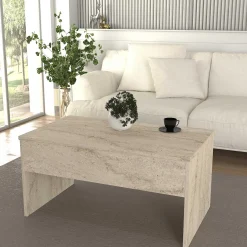 Couchtisch Akilli - 90x52x45cm - mit Ablage - Travertin