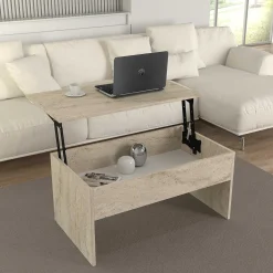 Couchtisch Akilli - 90x52x45cm - mit Ablage - Travertin
