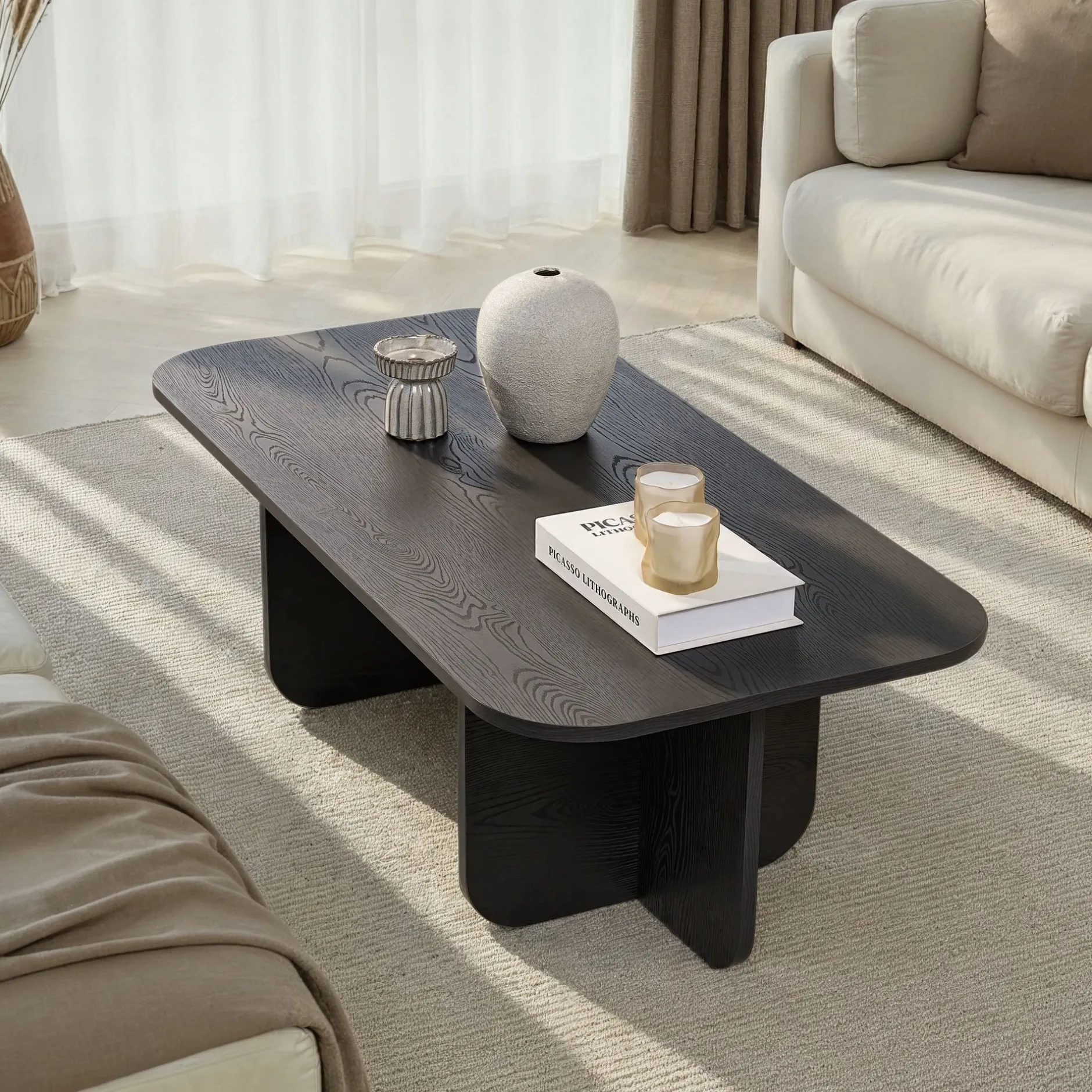 Couchtisch Akira - 100% MELAMINE - Holzschwarz - 41 x 60 x 120 cm