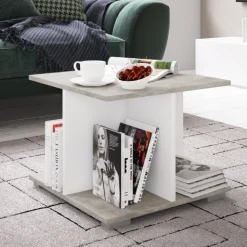 Couchtisch Annelieke 50x50 cm 4 offene Fächer-weiß/Beton