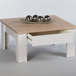 Couchtisch Armando 78 x 78cm mit 1 Schublade - Eiche/Weiß