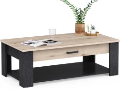 Couchtisch Aubrey - 120x64x41cm - mit Schublade - Eiche Dekor/schwarz