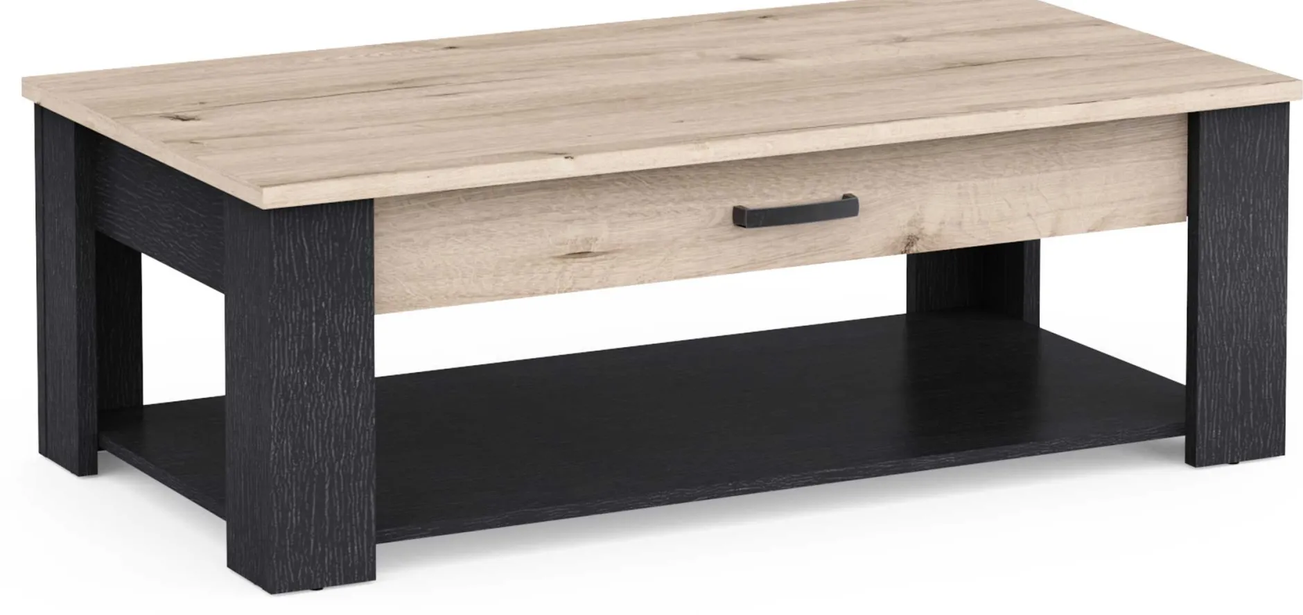 Couchtisch Aubrey - 120x64x41cm - mit Schublade - Eiche Dekor/schwarz