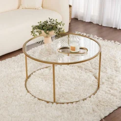 Couchtisch Aurum - 100% TEMPERED GLASS - Gold - 43 x 80 x 80 cm