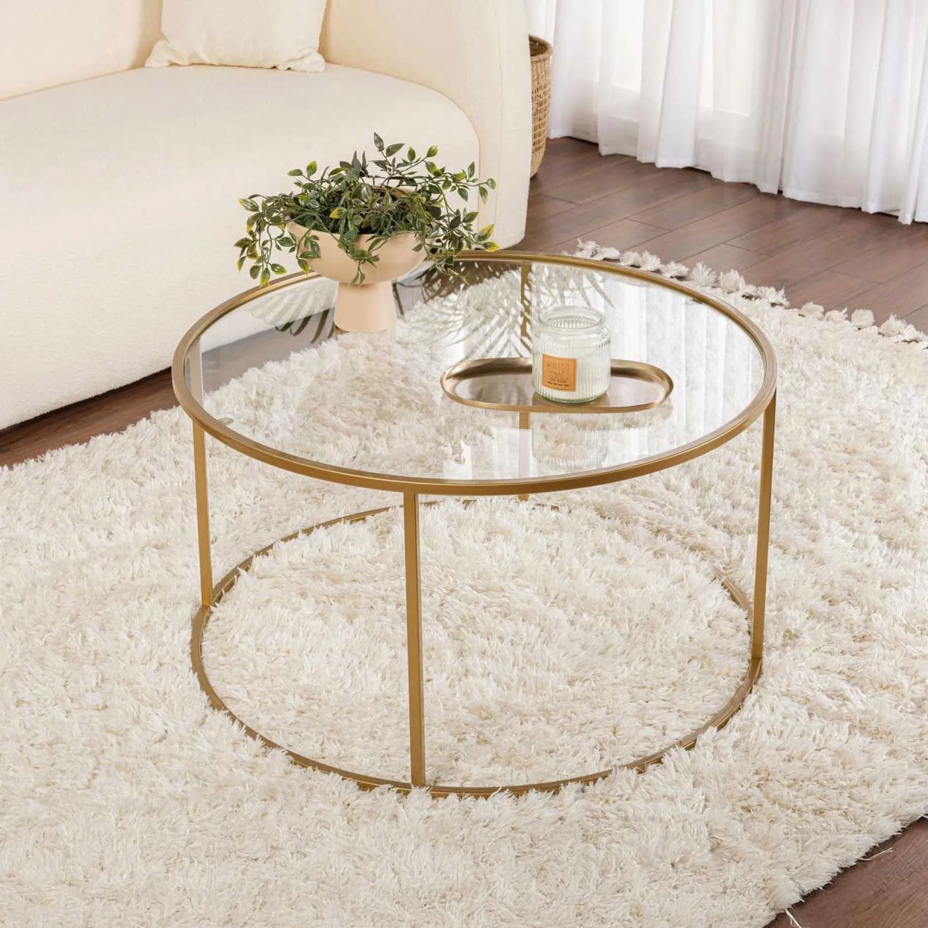 Couchtisch Aurum - 100% TEMPERED GLASS - Gold - 43 x 80 x 80 cm