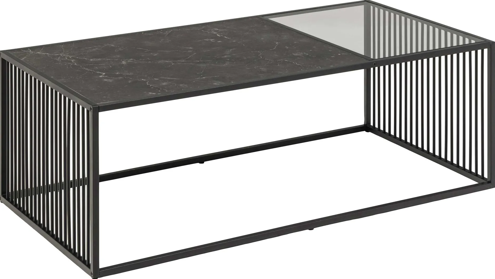 Couchtisch aus Marmor und Glas, Drahtgestell, 120x60cm