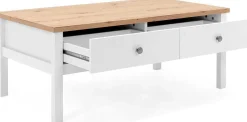 Couchtisch Berge 100x55 mit 2 Schubladen - weiß/Eiche