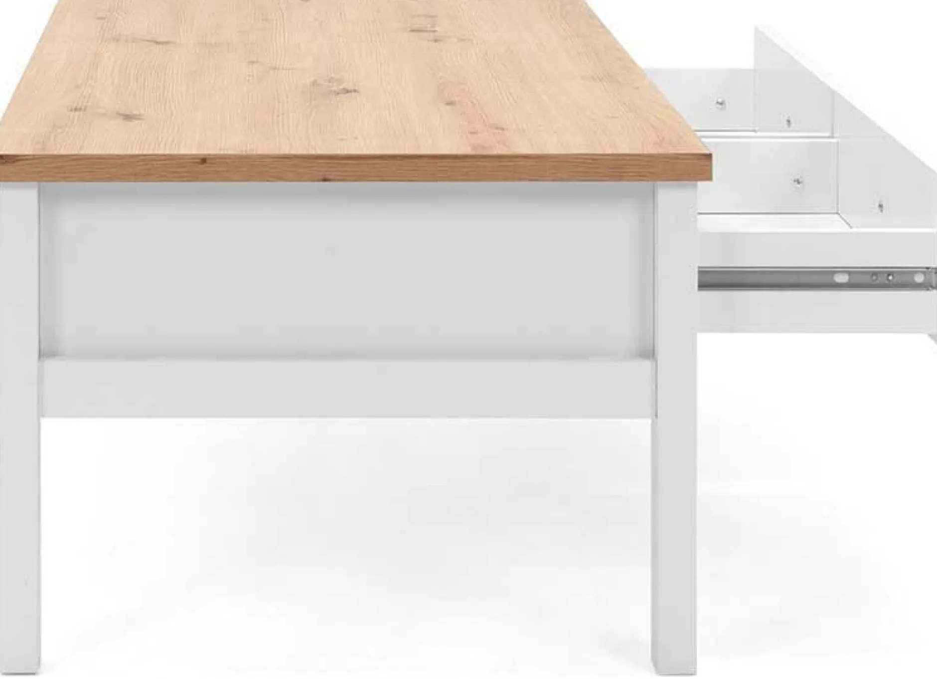 Couchtisch Berge 100x55 mit 2 Schubladen - weiß/Eiche