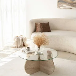 Couchtisch Bubble - 100% MELAMINE - Travertin - 75 x 35 x 75 cm