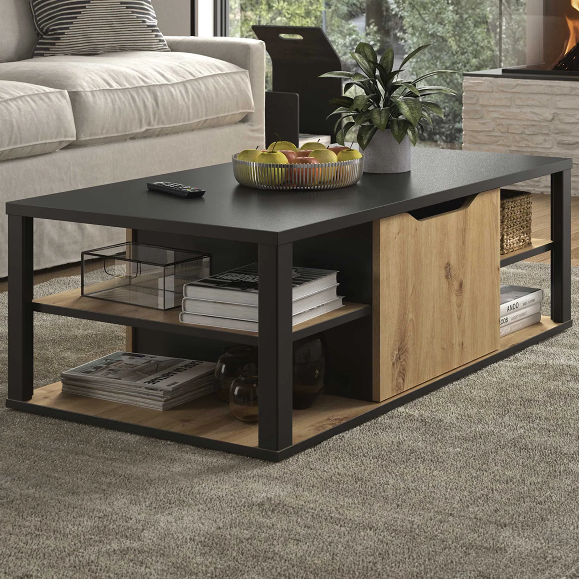 Couchtisch Butch 110x60cm - Eiche Dekor/schwarz
