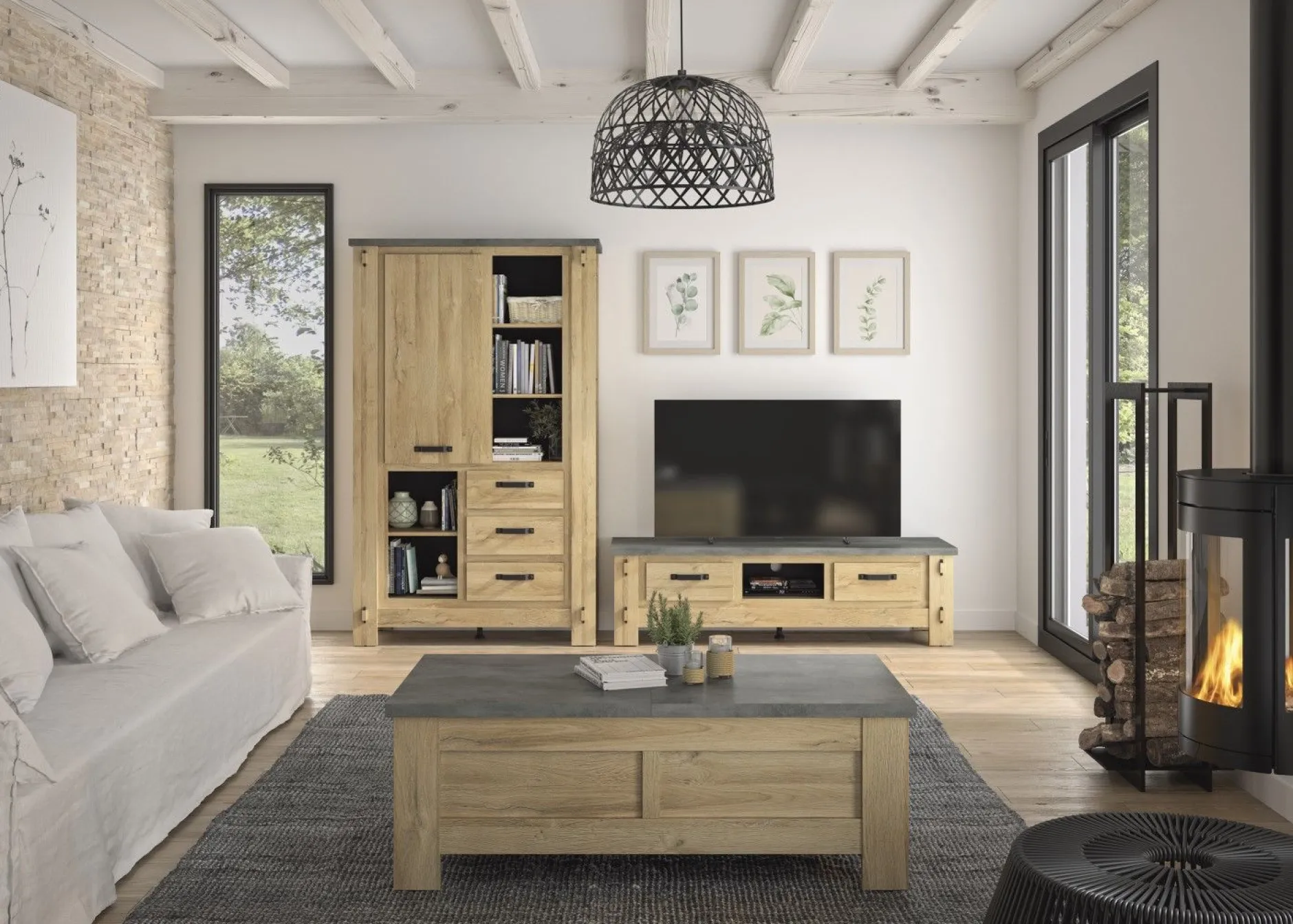 Couchtisch Candor mit Ablage - Eiche/Beton