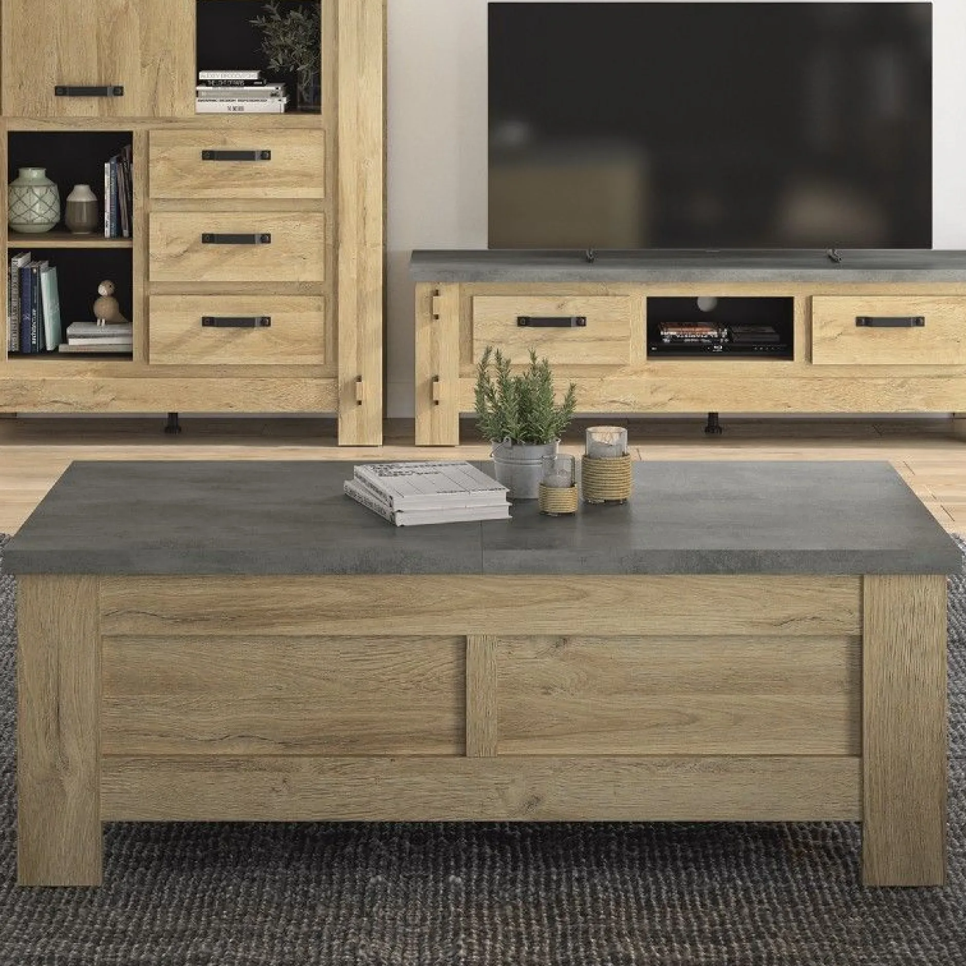 Couchtisch Candor mit Ablage - Eiche/Beton