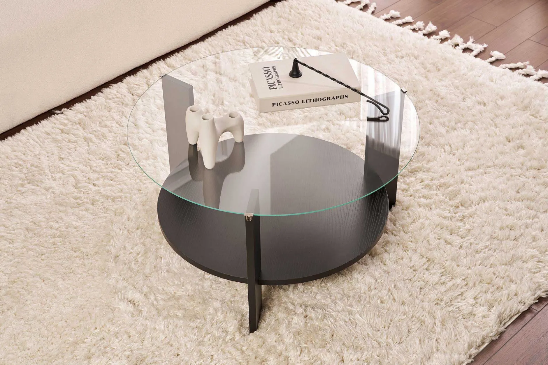Couchtisch Clara - 100% TEMPERED GLASS - Holzschwarz - 40 x 75 x 75 cm