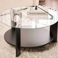 Couchtisch Clara - 100% TEMPERED GLASS - Holzschwarz - 40 x 75 x 75 cm