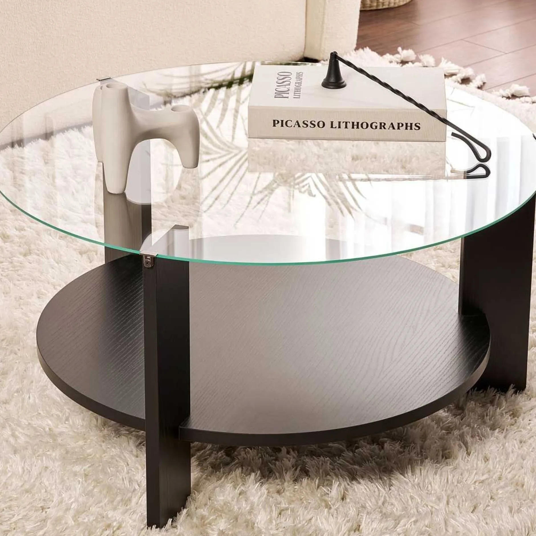 Couchtisch Clara - 100% TEMPERED GLASS - Holzschwarz - 40 x 75 x 75 cm