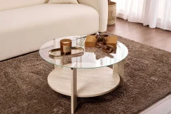 Couchtisch Clara - 100% TEMPERED GLASS - Travertin - 40 x 75 x 75 cm