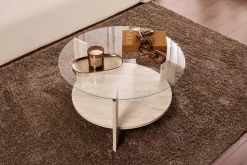 Couchtisch Clara - 100% TEMPERED GLASS - Travertin - 40 x 75 x 75 cm