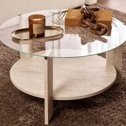 Couchtisch Clara - 100% TEMPERED GLASS - Travertin - 40 x 75 x 75 cm