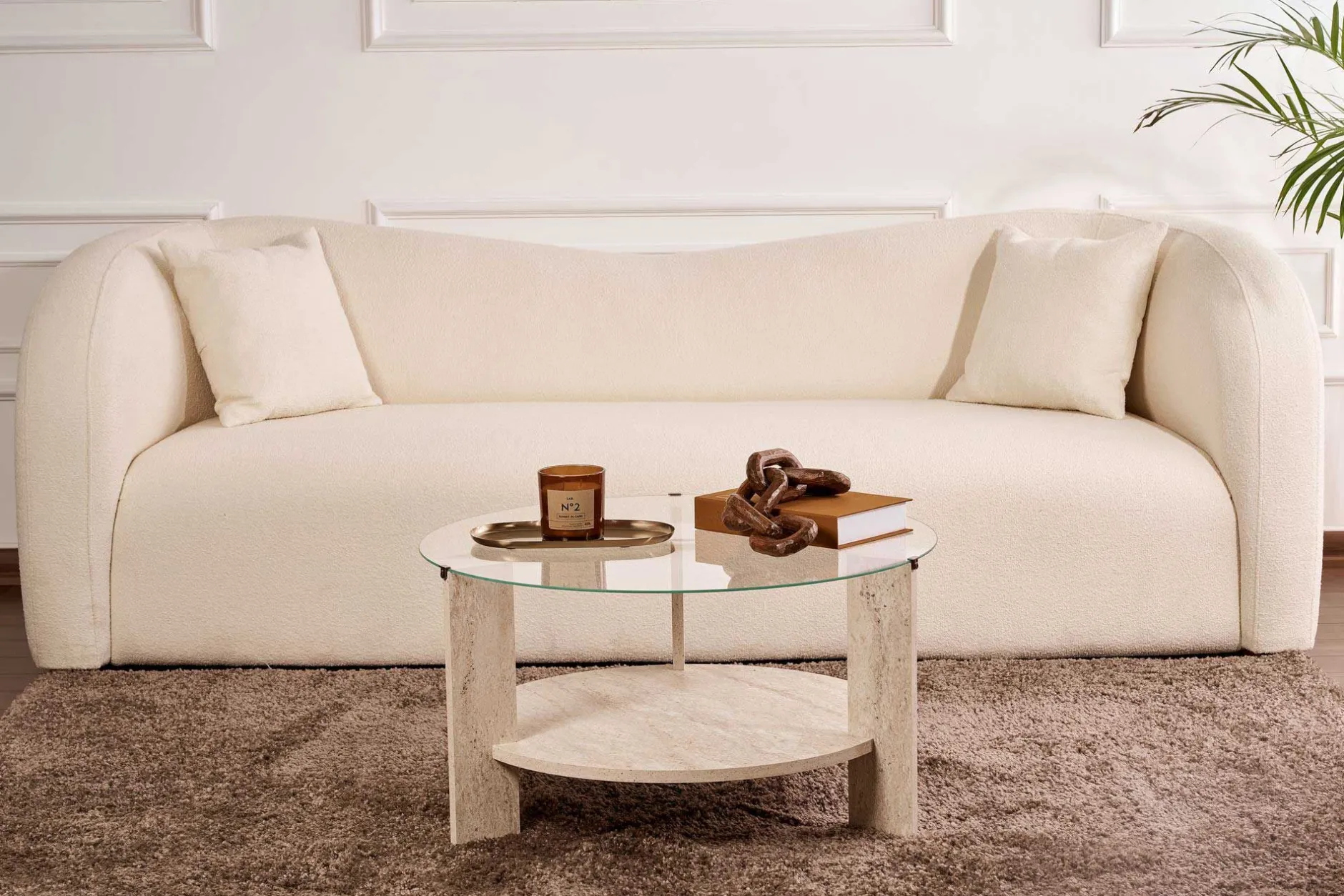 Couchtisch Clara - 100% TEMPERED GLASS - Travertin - 40 x 75 x 75 cm