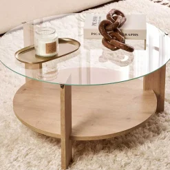 Couchtisch Clara - 100% TEMPERED GLASS - Saphireiche - 40 x 75 x 75 cm