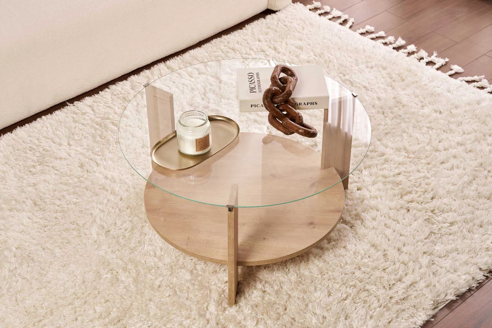 Couchtisch Clara - 100% TEMPERED GLASS - Saphireiche - 40 x 75 x 75 cm