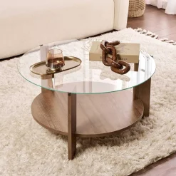 Couchtisch Clara - 100% TEMPERED GLASS - Walnuss - 40 x 75 x 75 cm