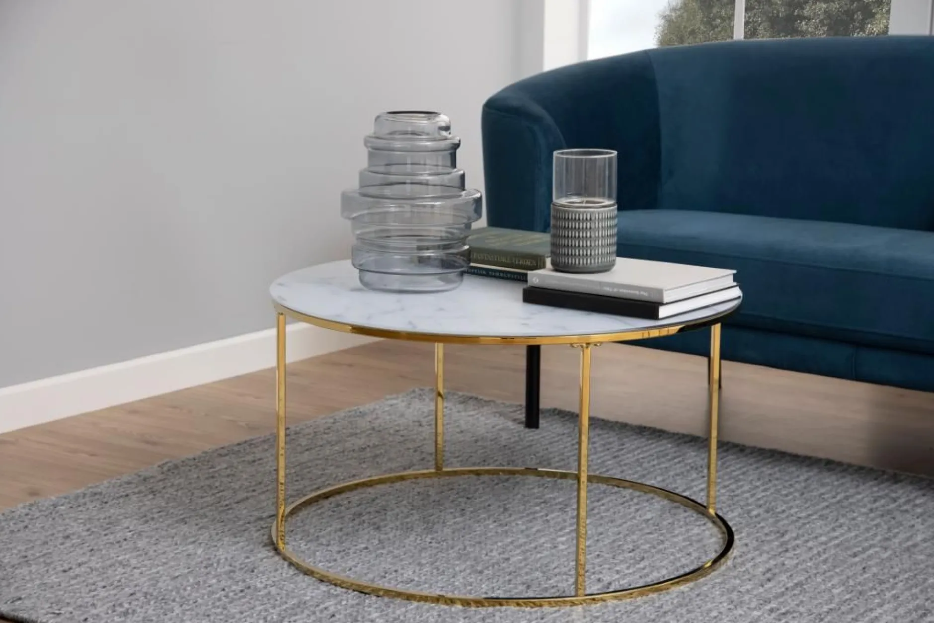 Couchtisch Dejan ø80cm - gold/weißer Marmor