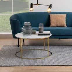 Couchtisch Dejan ø80cm - gold/weißer Marmor
