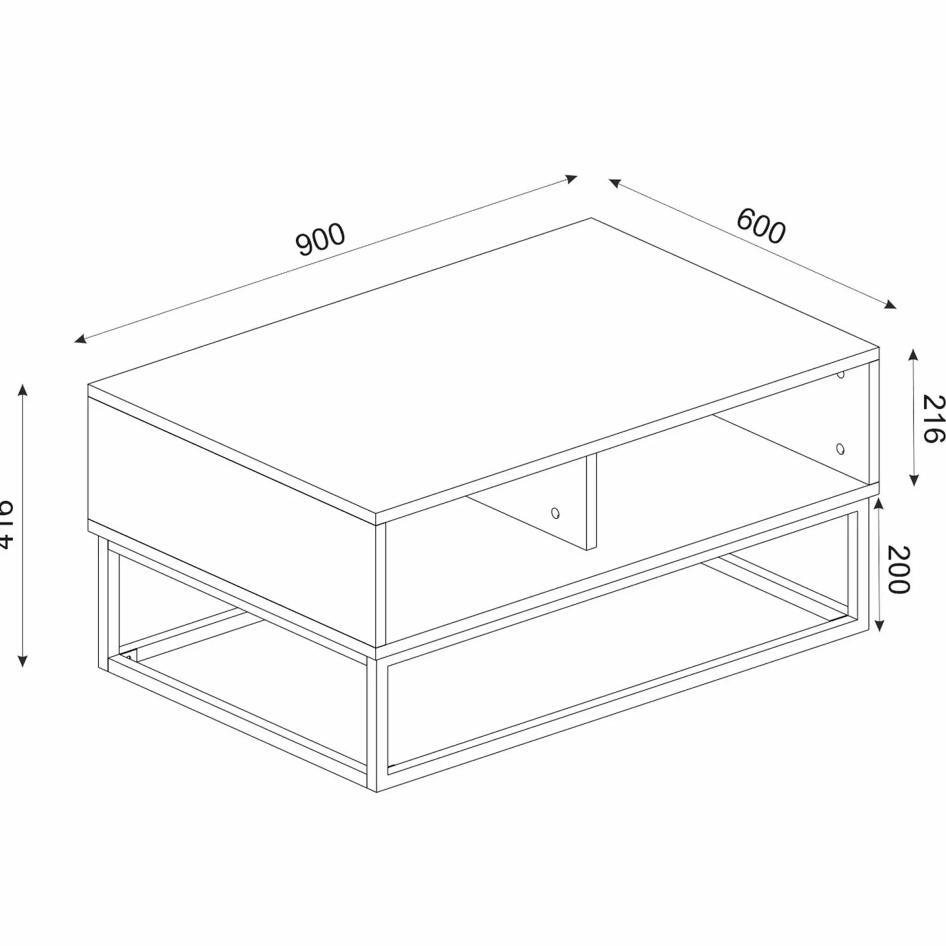 Couchtisch Dolores - 90x60x42cm - mit Ablage - Anthrazit/Eiche Dekor
