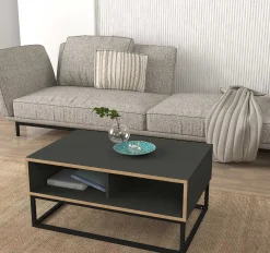Couchtisch Dolores - 90x60x42cm - mit Ablage - Anthrazit/Eiche Dekor