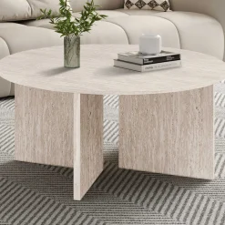 Couchtisch Drasir - Ø90x42cm - beige Travertin