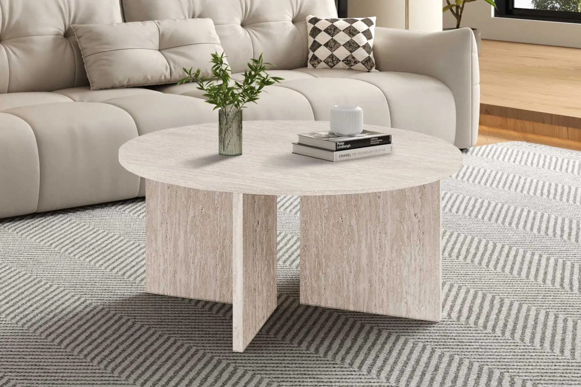 Couchtisch Drasir - Ø90x42cm - beige Travertin